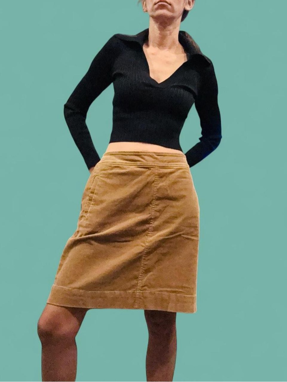 Talbots Petite Tan Corduroy A-Line Skirt Women’s 8P Camel Brown Pockets